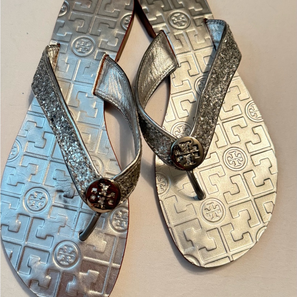 Tory Burch Silver Glitter Sandals